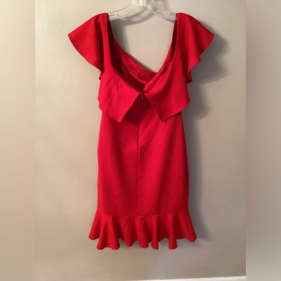 LULUS SIZE MEDIUM CONFIDENCE BOOST RED OFF THE SHOULDER BODYCON DRESS - Picture 3 of 7